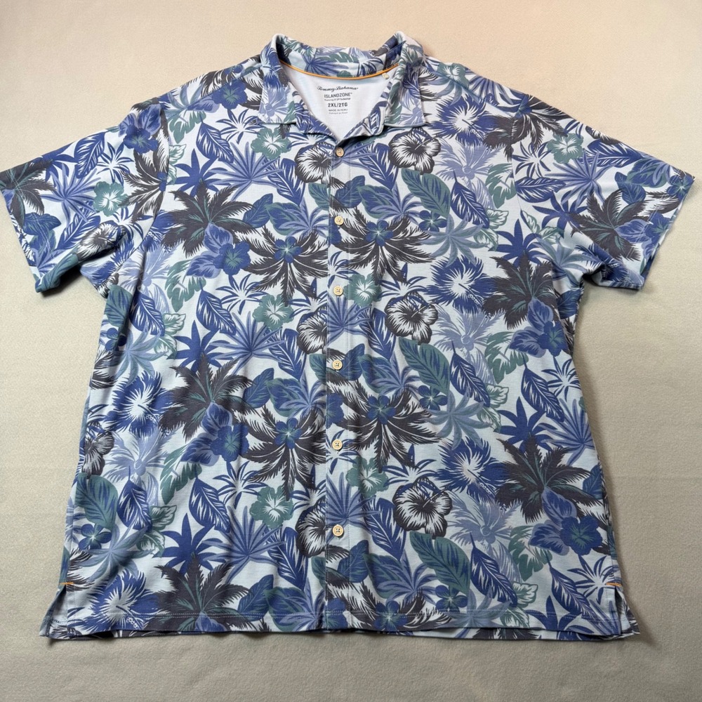 Tommy Bahama IslandZone Mens 2XL Blue Tropical Floral Shirt 181-BT219299